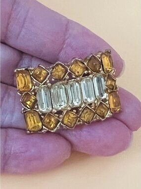 Gold-Tone yellow Crystals Rectangular Brooch - Women Jewelry